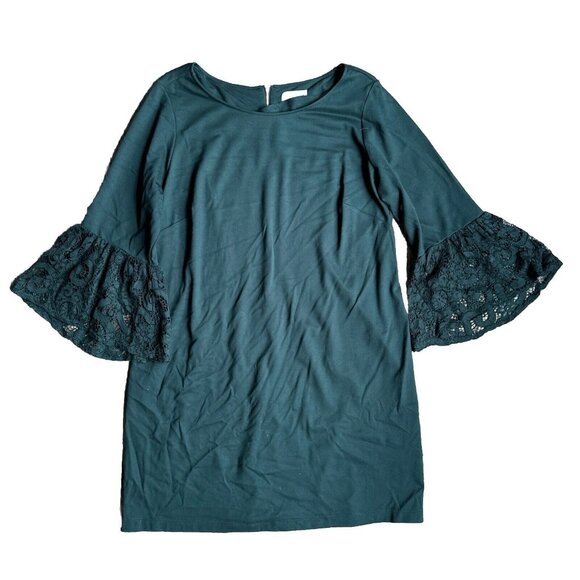 Nanette Dress Womens 20 Lace Bell Sleeves Stretch Green Fairycore Sheer‎ - Picture 1 of 8